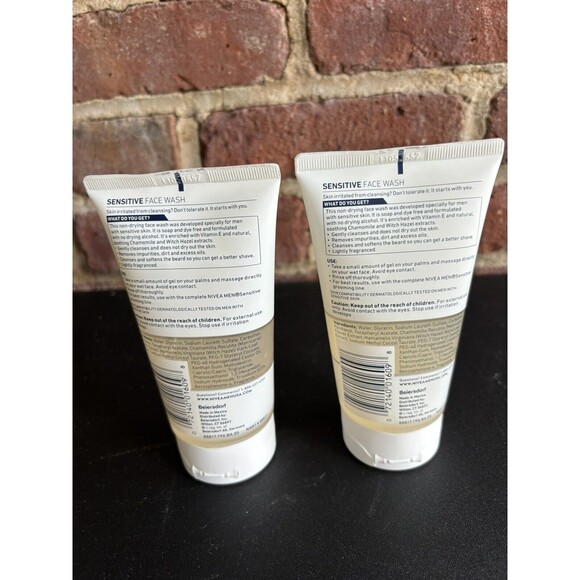 Lot of 2 Nivea Men's Sensitive Face Wash Cleans Without Drying 5 fl oz Tubes - Picture 2 of 2